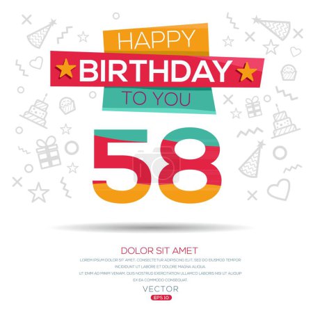 Téléchargez les illustrations : Joyeux anniversaire Texte (58 ans) Carte de voeux colorée, Illustration vectorielle. - en licence libre de droit