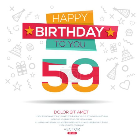Téléchargez les illustrations : Joyeux anniversaire Texte (59 ans) Carte de voeux colorée, Illustration vectorielle. - en licence libre de droit