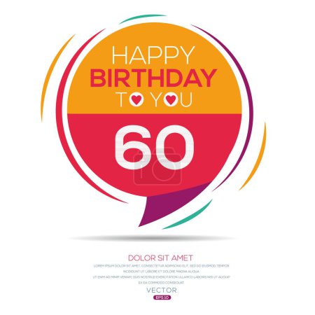 Téléchargez les illustrations : Joyeux anniversaire Texte (60 ans) Carte de vœux colorée, Illustration vectorielle. - en licence libre de droit
