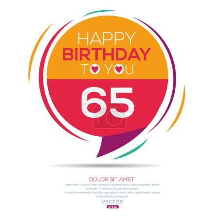 Téléchargez les illustrations : Joyeux anniversaire Texte (65 ans) Carte de vœux colorée, Illustration vectorielle. - en licence libre de droit