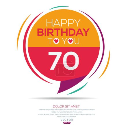 Téléchargez les illustrations : Joyeux anniversaire Texte (70 ans) Carte de vœux colorée, Illustration vectorielle. - en licence libre de droit