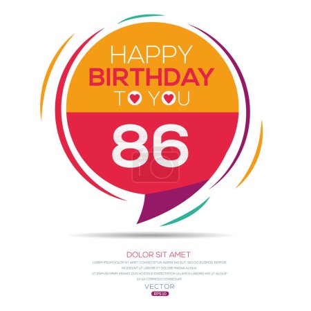 Téléchargez les illustrations : Joyeux anniversaire Texte (86 ans) Carte de vœux colorée, Illustration vectorielle. - en licence libre de droit