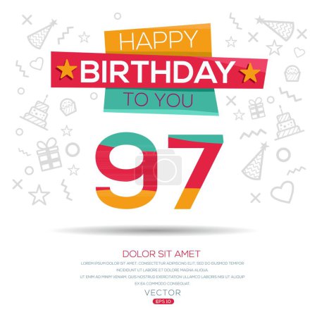Téléchargez les illustrations : Joyeux anniversaire Texte (97 ans) Carte de vœux colorée, Illustration vectorielle. - en licence libre de droit