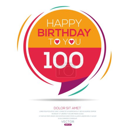 Téléchargez les illustrations : Joyeux anniversaire Texte (100 ans) Carte de vœux colorée, Illustration vectorielle. - en licence libre de droit