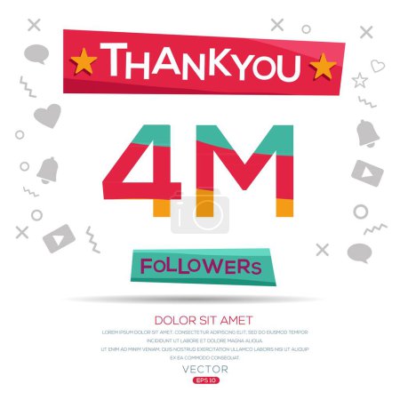 Thank you (4Million, 4000000) followers celebration template design for social network and follower ,Vector illustration.