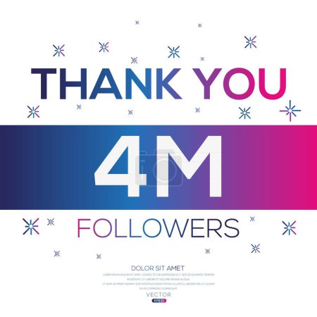 Thank you (4Million, 4000000) followers celebration template design for social network and follower ,Vector illustration.
