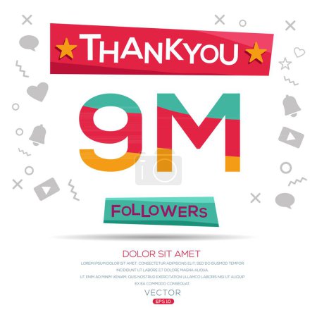 Danke (9Million, 9000000) Anhänger Feier Vorlage Design für soziales Netzwerk und Follower, Vector Illustration.