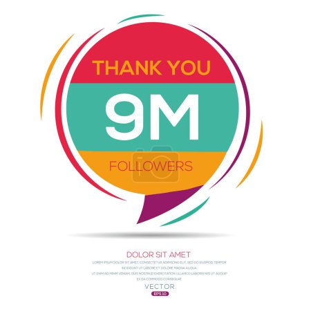 Merci (9Million, 9000000) modèles de célébration d'adeptes pour les réseaux sociaux et les adeptes, illustration vectorielle.