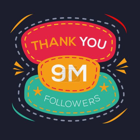 Danke (9Million, 9000000) Anhänger Feier Vorlage Design für soziales Netzwerk und Follower, Vector Illustration.