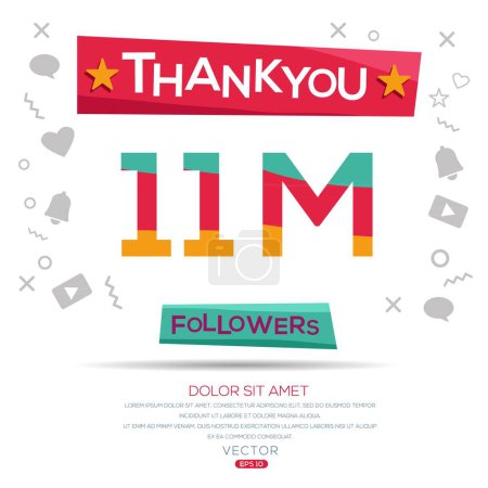 Danke (11Million, 11000000) Follower Feier Vorlage Design für soziales Netzwerk und Follower, Vector Illustration.