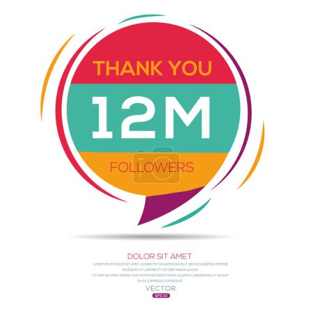 Gracias (12Million, 12000000) seguidores diseño de plantilla de celebración para redes sociales y seguidores, ilustración vectorial.