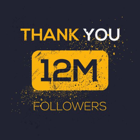 Gracias (12Million, 12000000) seguidores diseño de plantilla de celebración para redes sociales y seguidores, ilustración vectorial.