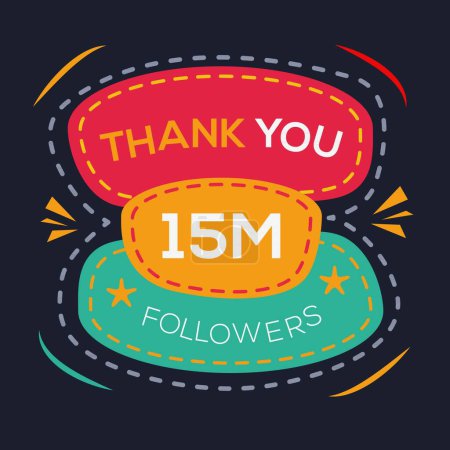 Danke (15Million, 15000000) Anhänger Feier Vorlage Design für soziales Netzwerk und Follower, Vector Illustration.