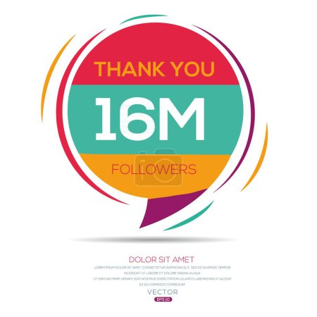 Danke (16Million, 16000000) Anhänger Feier Vorlage Design für soziales Netzwerk und Follower, Vector Illustration.