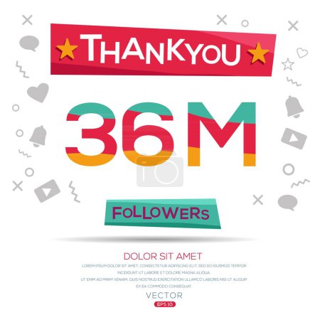 Illustration for Thank you (36Million, 36000000) followers celebration template design for social network and follower ,Vector illustration. - Royalty Free Image