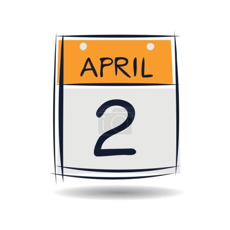 Page de calendrier créatif avec un seul jour (2 avril), illustration vectorielle.