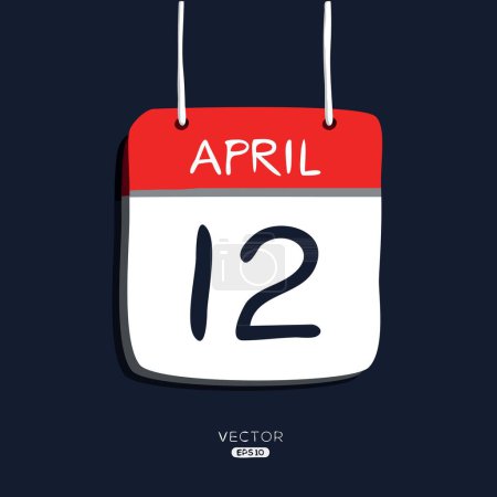 Page de calendrier créatif avec un seul jour (12 avril), illustration vectorielle.