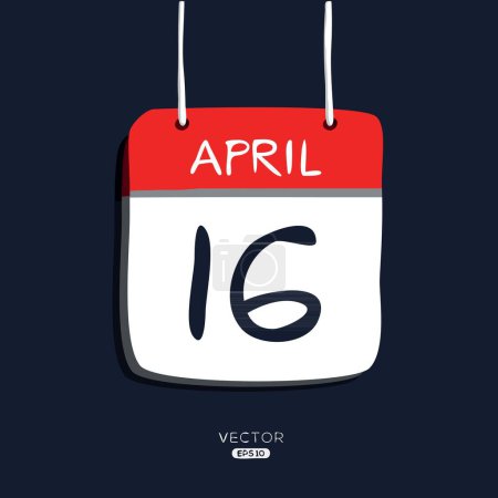 Kreatives Kalenderblatt mit einem einzigen Tag (16. April), Vektorillustration.