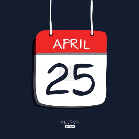 Page de calendrier créatif avec un seul jour (25 avril), illustration vectorielle.