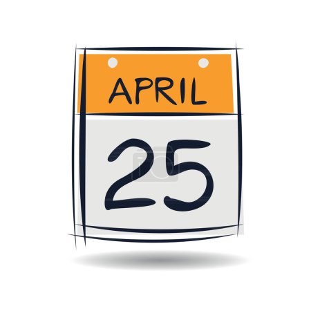 Page de calendrier créatif avec un seul jour (25 avril), illustration vectorielle.