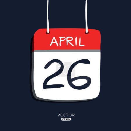 Page de calendrier créatif avec un seul jour (26 avril), illustration vectorielle.