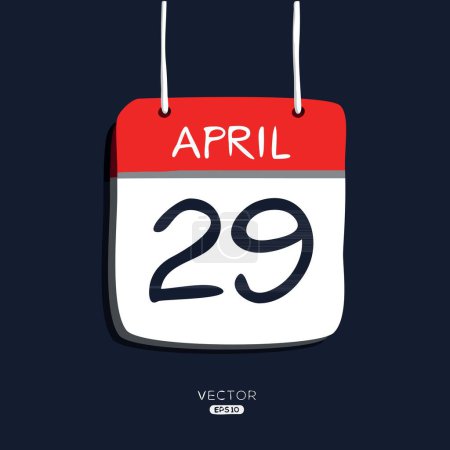 Page de calendrier créatif avec un seul jour (29 avril), illustration vectorielle.