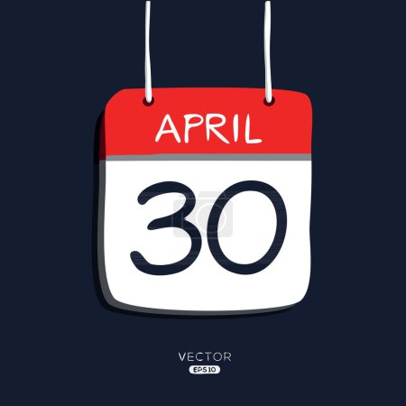 Creative calendar page with single day (30 April), Vector illustration.