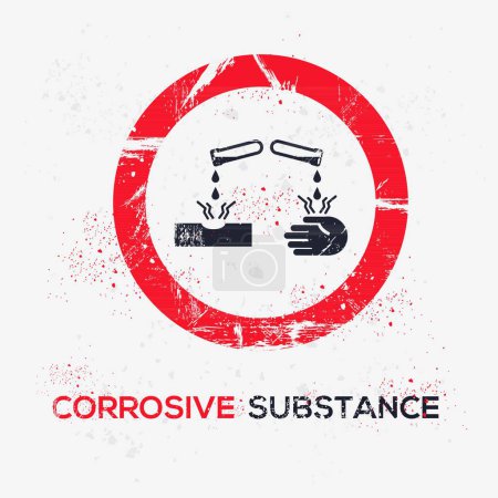 (Corrosive substance) Warning sign, vector illustration.