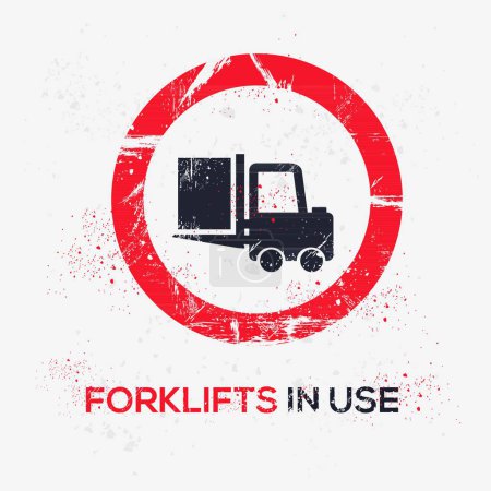Illustration for (Forklifts in use) Warning sign, vector illustration. - Royalty Free Image