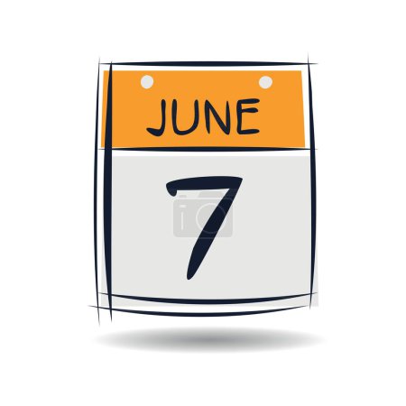 Page de calendrier créatif avec un seul jour (7 juin), illustration vectorielle.