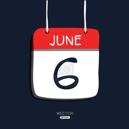 Creative calendar page with single day (6 June), Vector illustration.