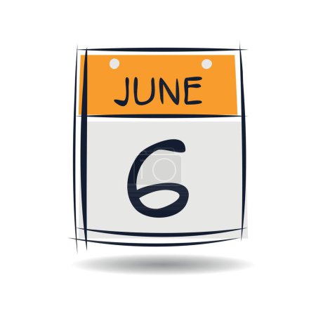 Creative calendar page with single day (6 June), Vector illustration.