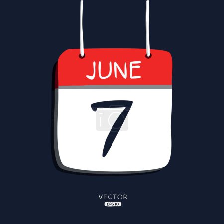 Page de calendrier créatif avec un seul jour (7 juin), illustration vectorielle.