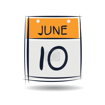 Página del calendario creativo con un solo día (10 de junio), ilustración vectorial.