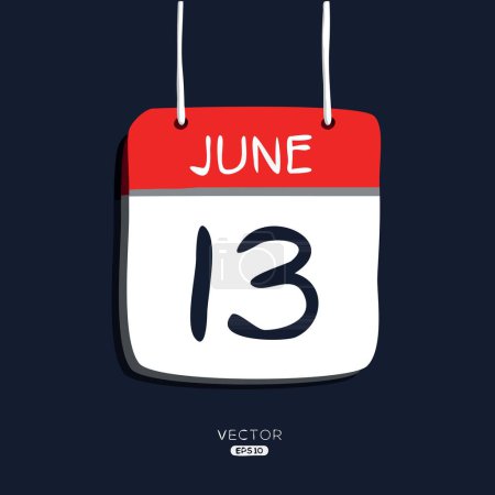 Creative calendar page with single day (13 June), Vector illustration.