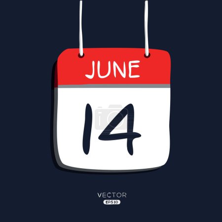 Kreative Kalenderseite mit einem einzigen Tag (14. Juni), Vektorillustration.