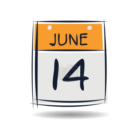 Creative calendar page with single day (14 June), Vector illustration.