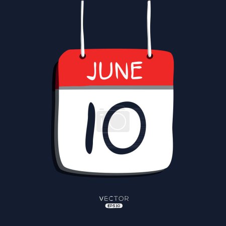 Page de calendrier créatif avec un seul jour (10 juin), illustration vectorielle.