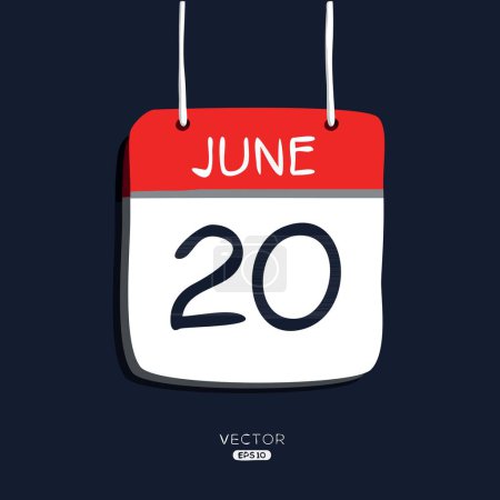Kreative Kalenderseite mit einem einzigen Tag (20. Juni), Vektorillustration.
