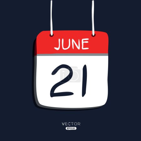 Kreative Kalenderseite mit einem einzigen Tag (21. Juni), Vektorillustration.