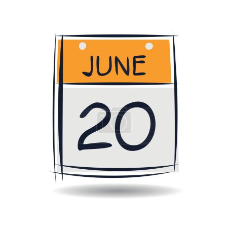 Page de calendrier créatif avec un seul jour (20 juin), illustration vectorielle.