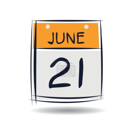 Page de calendrier créatif avec un seul jour (21 juin), illustration vectorielle.