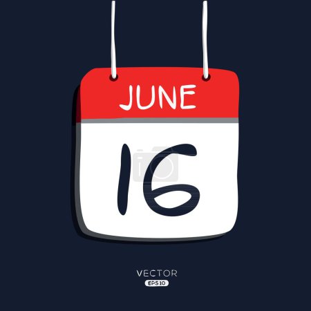 Kreative Kalenderseite mit einem einzigen Tag (16. Juni), Vektorillustration.