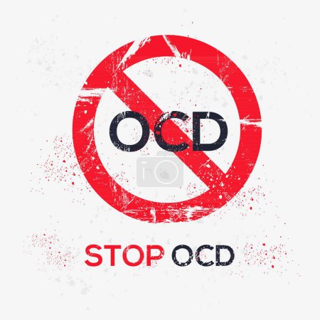 (OCD) Trastorno obsesivo-compulsivo, Signo de advertencia, ilustración vectorial.