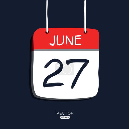 Creative calendar page with single day (27 June), Vector illustration.