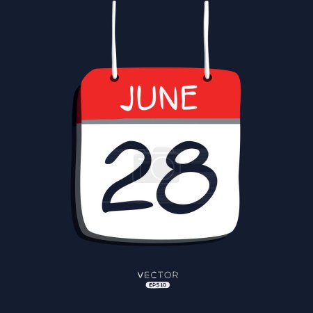 Kreative Kalenderseite mit einem einzigen Tag (28. Juni), Vektorillustration.