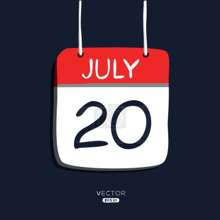 Kreative Kalenderseite mit einem einzigen Tag (20. Juli), Vektorillustration.