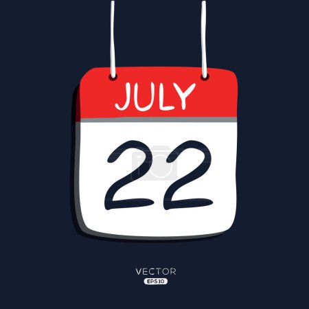 Kreative Kalenderseite mit einem einzigen Tag (22. Juli), Vektorillustration.