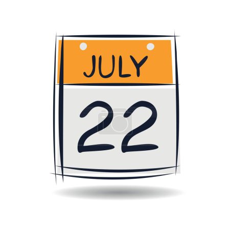 Kreative Kalenderseite mit einem einzigen Tag (22. Juli), Vektorillustration.