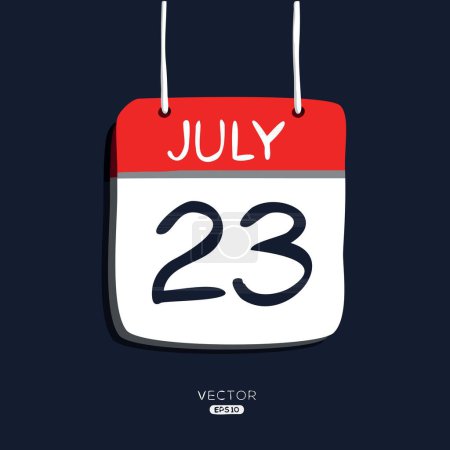 Kreative Kalenderseite mit einem einzigen Tag (23. Juli), Vektorillustration.